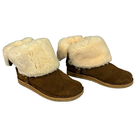 RJS Fuzzies Trixie Brown Sheepskin Ankle Boots Size 7 - Picture 4 of 14